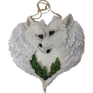 Wolf Couple Lovers Wall Plaque Hanging Art Snow In Love Resin Hand Painted Decor